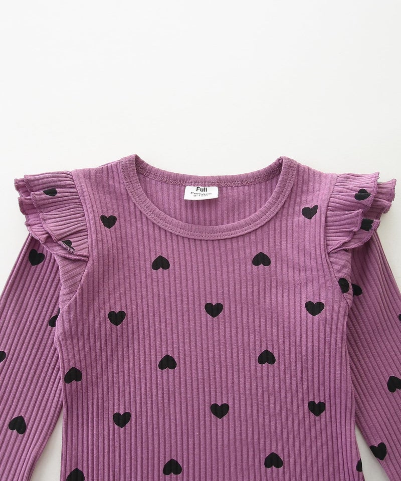 Fullfamous Infant Baby Girl Clothes Clothing Set Fall Winter Long Sleeve Onesie and Pant Set Outfits 12-18 months Purple Heart - Image 3