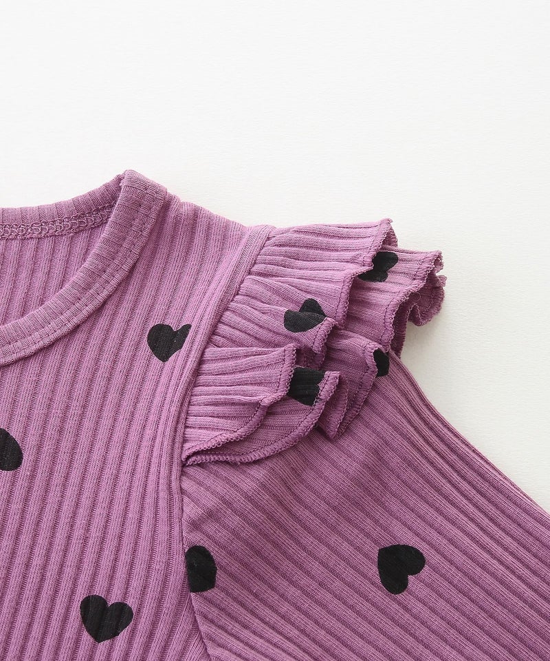 Fullfamous Infant Baby Girl Clothes Clothing Set Fall Winter Long Sleeve Onesie and Pant Set Outfits 12-18 months Purple Heart - Image 4