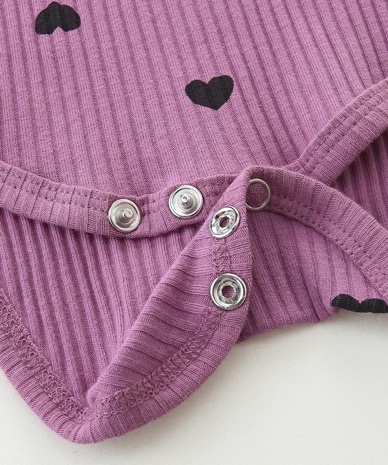 Fullfamous Infant Baby Girl Clothes Clothing Set Fall Winter Long Sleeve Onesie and Pant Set Outfits 12-18 months Purple Heart - Image 5