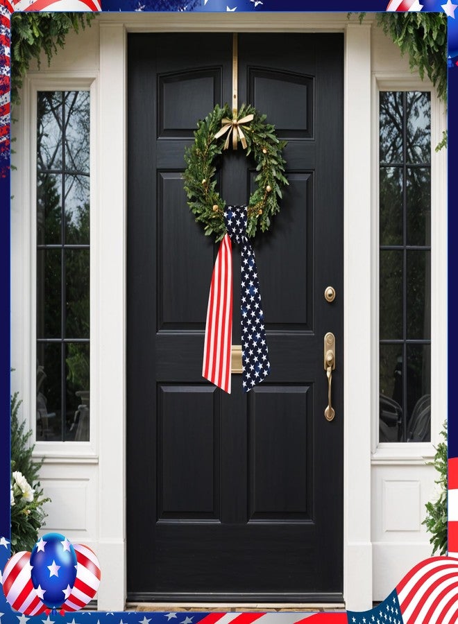 Yoirrat 2Pcs 4th of July Wreath Sash for Front Door Independence Day Wreath Satin Sash Patriotic Embroidery Monogram Wreath Sash Accessories for July 4th Decorations Outdoor Indoor Home Party Yard Doorway - Image 3