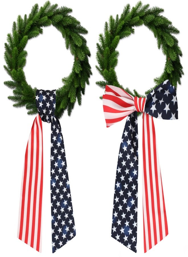 Yoirrat 2Pcs 4th of July Wreath Sash for Front Door Independence Day Wreath Satin Sash Patriotic Embroidery Monogram Wreath Sash Accessories for July 4th Decorations Outdoor Indoor Home Party Yard Doorway - Image 1