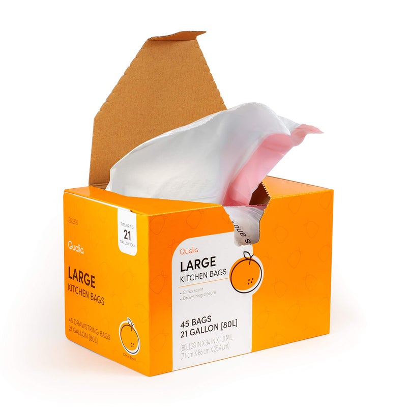 QUALIAZERO CITRUS SCENTED 21 Gal  80 Liter  Drawstring Closure Trash Bag  Heavy Duty CITRUS 45 BAGS WHITE L10001