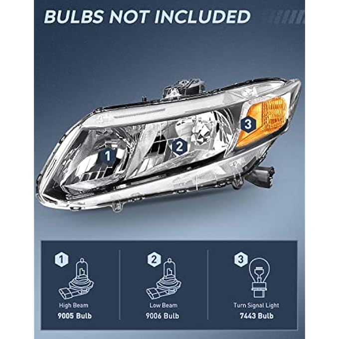 Nilight Headlights Assembly For 2012 2013 2014 2015 Honda Civic Sedan 4Door 12 13 Civic Coupe 2Door Black Housing Headlamp 2 Years Warranty - Image 3