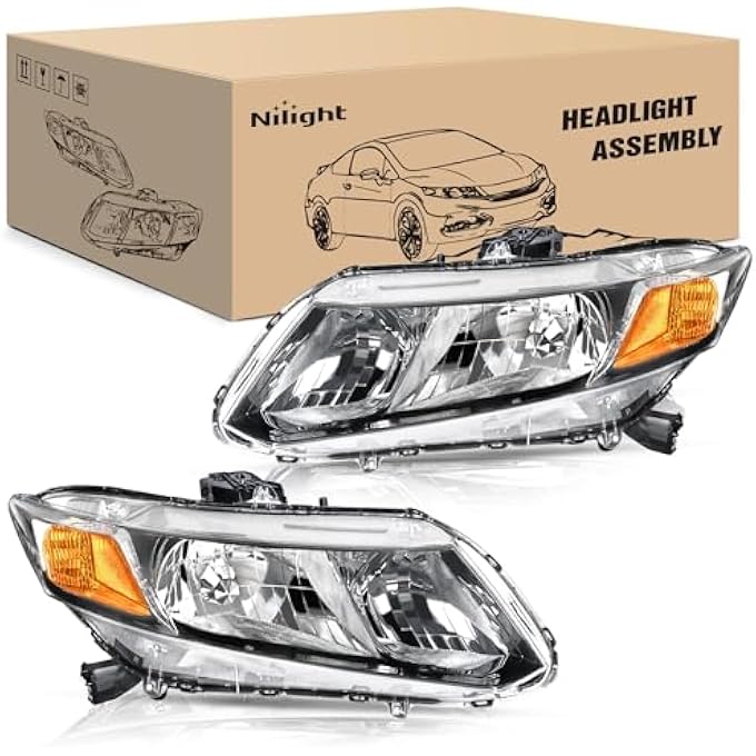 Nilight Headlights Assembly For 2012 2013 2014 2015 Honda Civic Sedan 4Door 12 13 Civic Coupe 2Door Black Housing Headlamp 2 Years Warranty - Image 2