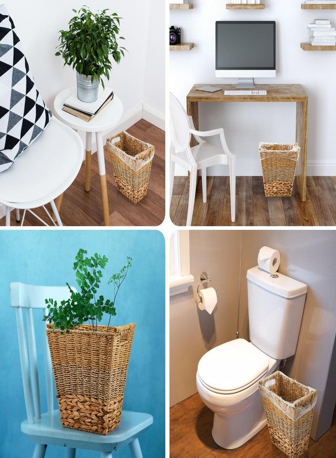 Mifoci 2 Pcs Wicker Trash Can with 50 Small Trash Bag Wicker Waste Woven Basket with Handles Clear Multi Use Garbage Bags for Bathroom Kitchen Bedroom(Multicolor) - Image 5