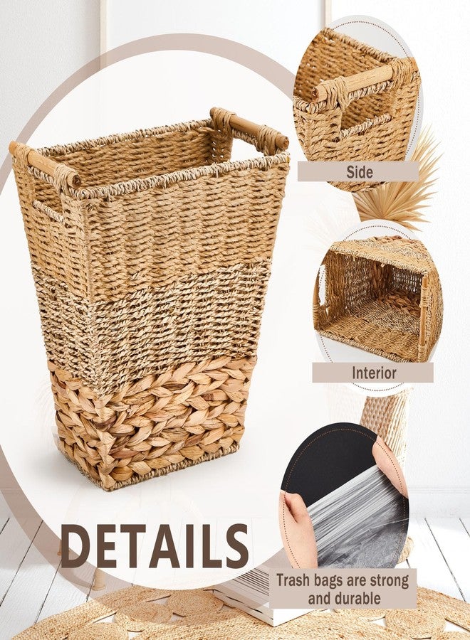 Mifoci 2 Pcs Wicker Trash Can with 50 Small Trash Bag Wicker Waste Woven Basket with Handles Clear Multi Use Garbage Bags for Bathroom Kitchen Bedroom(Multicolor) - Image 3