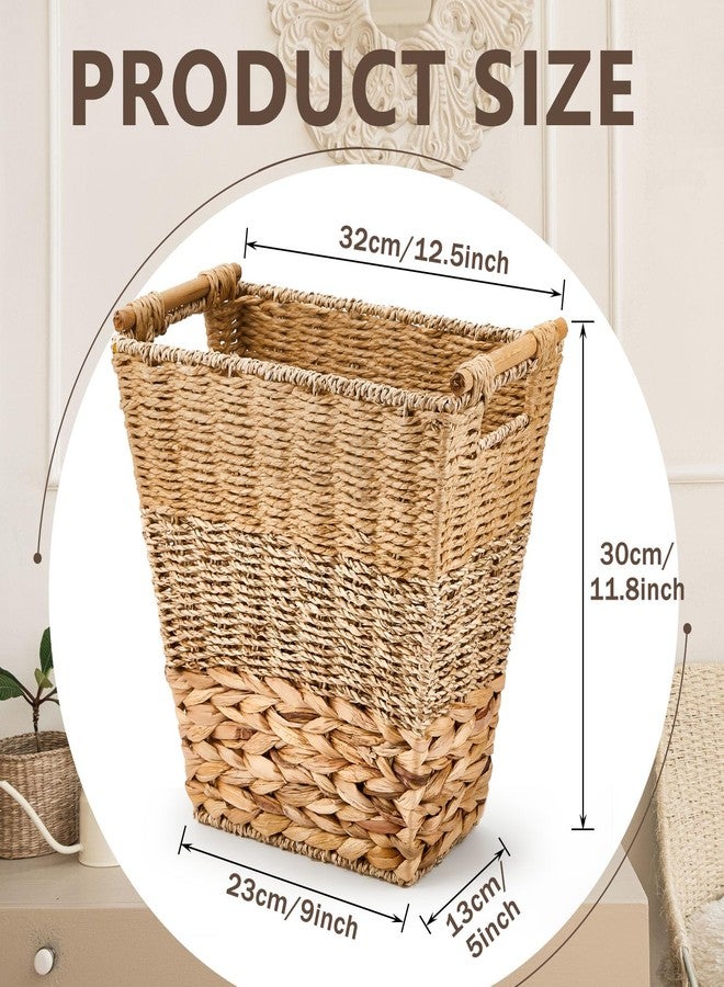 Mifoci 2 Pcs Wicker Trash Can with 50 Small Trash Bag Wicker Waste Woven Basket with Handles Clear Multi Use Garbage Bags for Bathroom Kitchen Bedroom(Multicolor) - Image 2