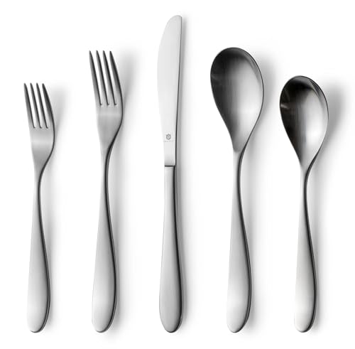 Danialli Matte Silverware Set, 18/10 Stainless Steel Satin Flatware, Modern Brushed Finish Cutlery, Dishwasher Safe & Durable, Built to Last (40-Piece, Marettimo) - Image 1