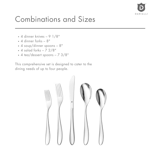 Danialli Matte Silverware Set, 18/10 Stainless Steel Satin Flatware, Modern Brushed Finish Cutlery, Dishwasher Safe & Durable, Built to Last (40-Piece, Marettimo) - Image 5