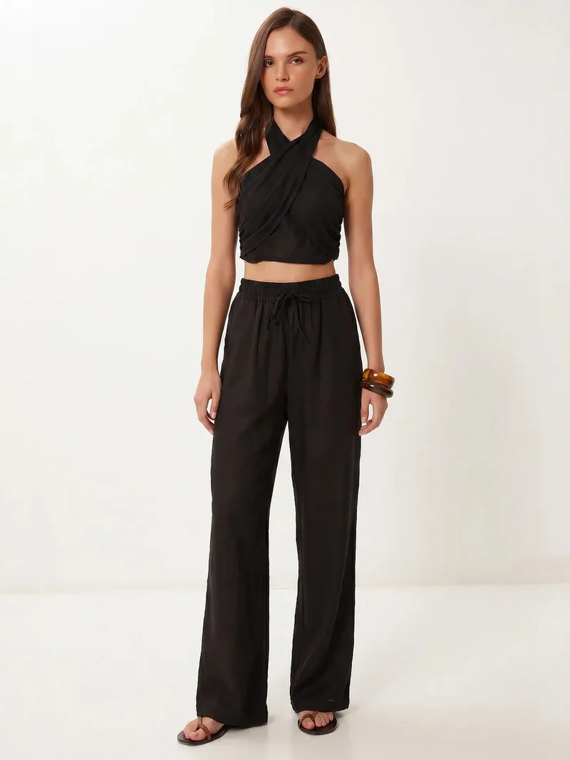 Happiness İstanbul ISTANBUL Halter Blouse And Wide-Leg Trousers Set