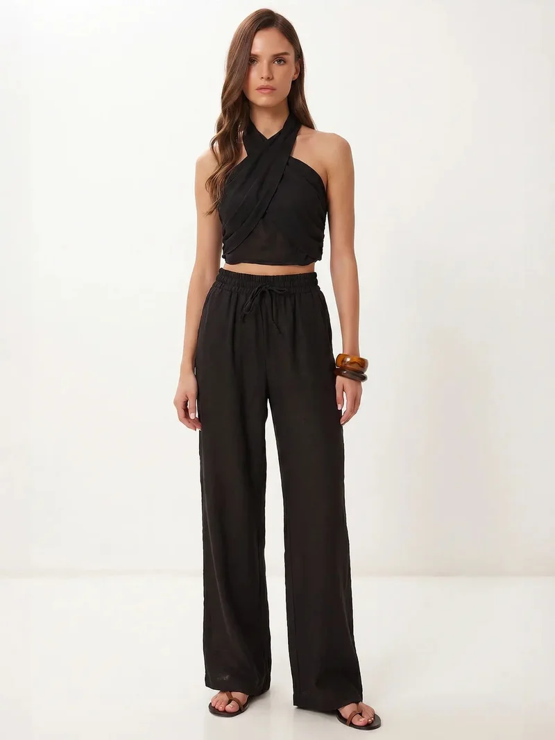 Happiness İstanbul ISTANBUL Halter Blouse And Wide-Leg Trousers Set
