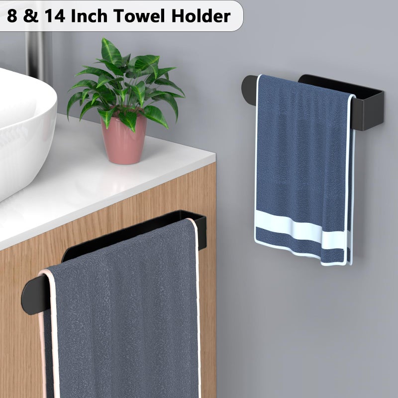 HUFEEOH Adhesive Hand Towel Holder  8 Inch Sticky Towel and 14 Inch Bar Towel Holder Wall Mounted  Stainless Steel Kitchen Towel Holder Hand Towel Rack for Bahtroom Hotel RV Kitchen (Black 8""&14 - Image 3