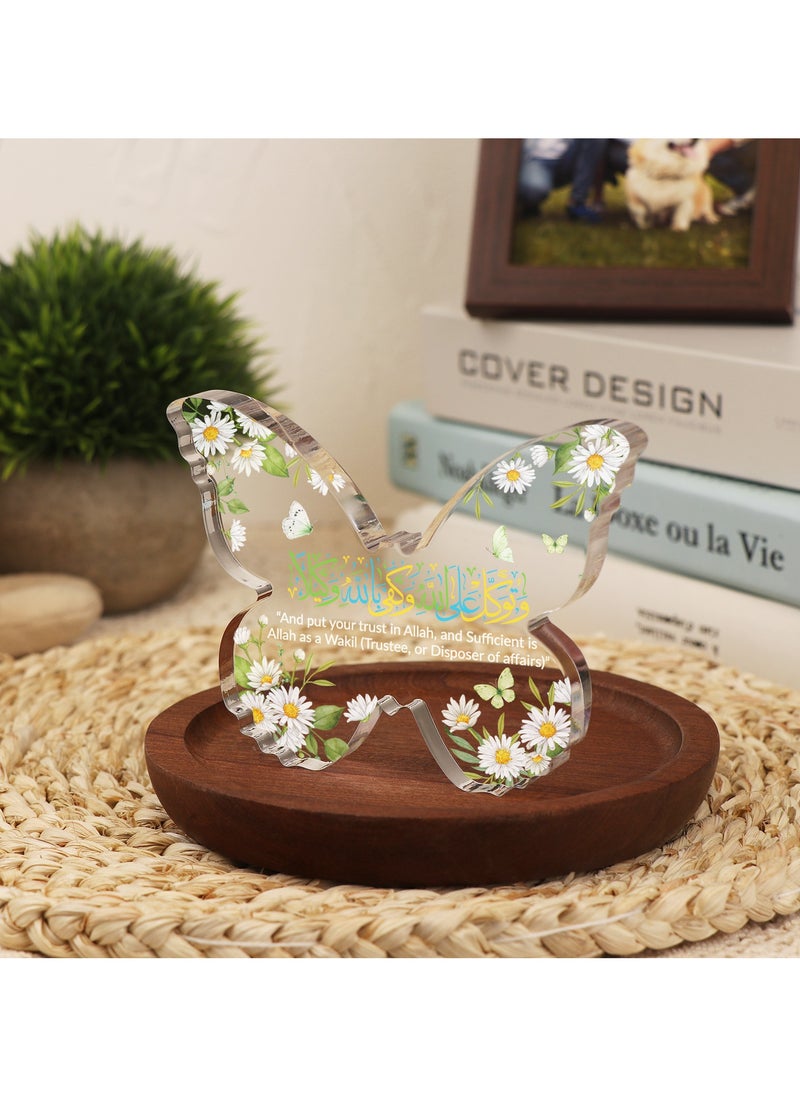 GALADUNE Muslim Festival Gift, Acrylic Butterfly Shape Decorative Plaque, Islamic Souvenir, Ramadan Gift, Birthday Gift, Holiday Decoration, Desktop Decoration, Daisy Pattern  - Image 1