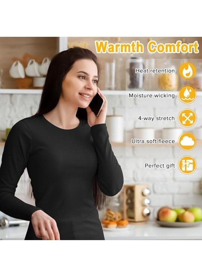 Women's Thermal Underwear Set,  Round Neck Thermal Underwear Long Johns Women's Wool Silk Thermal Underwear Base Pajamas Set, Cold Weather - Image 4