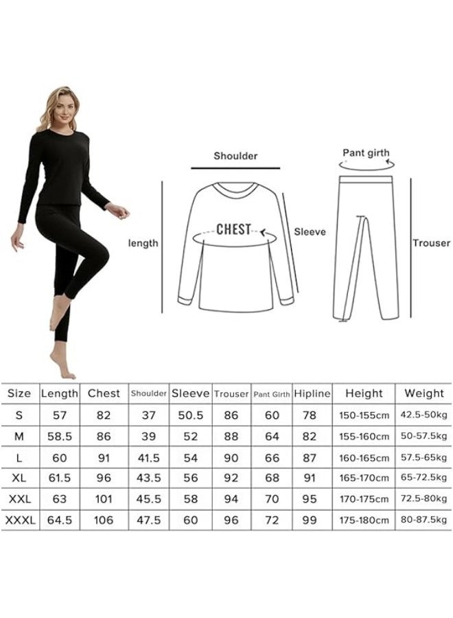 Women's Thermal Underwear Set,  Round Neck Thermal Underwear Long Johns Women's Wool Silk Thermal Underwear Base Pajamas Set, Cold Weather - Image 2
