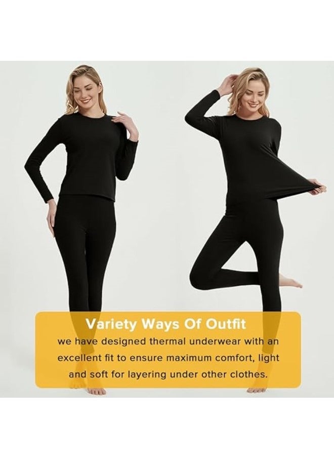 Women's Thermal Underwear Set,  Round Neck Thermal Underwear Long Johns Women's Wool Silk Thermal Underwear Base Pajamas Set, Cold Weather - Image 5