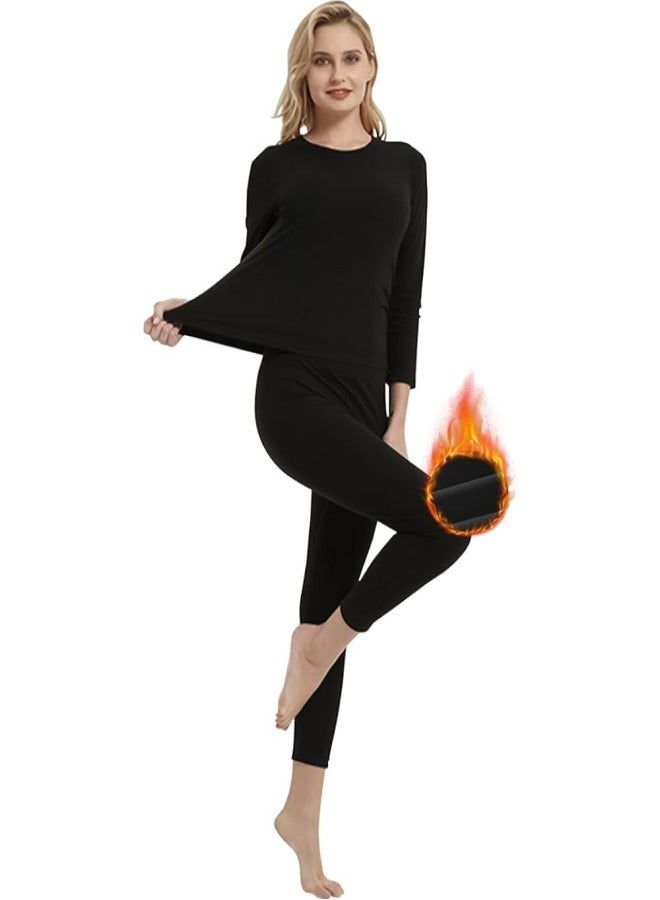Women's Thermal Underwear Set,  Round Neck Thermal Underwear Long Johns Women's Wool Silk Thermal Underwear Base Pajamas Set, Cold Weather - Image 1