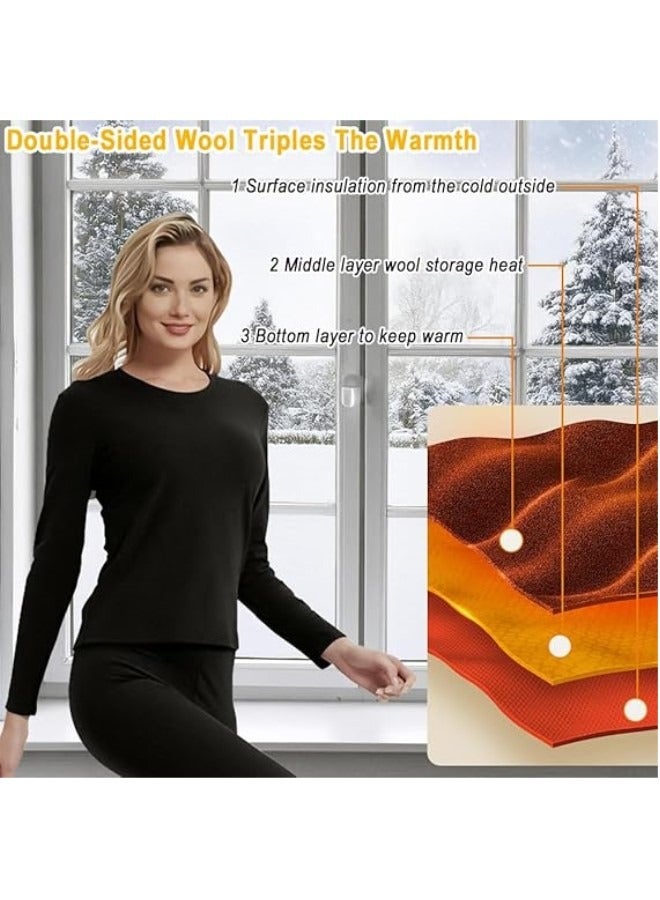 Women's Thermal Underwear Set,  Round Neck Thermal Underwear Long Johns Women's Wool Silk Thermal Underwear Base Pajamas Set, Cold Weather - Image 3