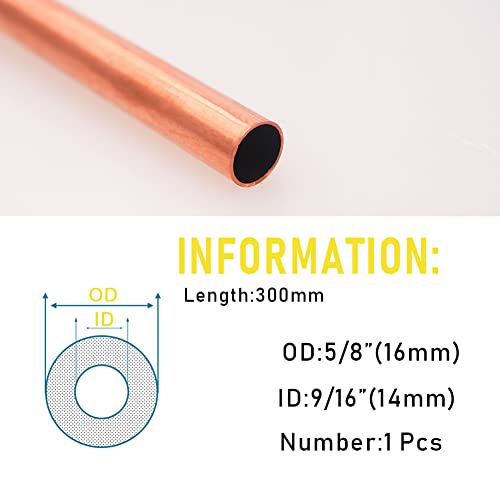 Tynulox 5/8"(16mm) OD 99.9% Copper Tube 1mm Wall × 300mm Length × 1Pcs, Pure Copper Tubing 110 Copper Seamless Round Tubing for Refrigerator, Jewellery and Industry - Image 2