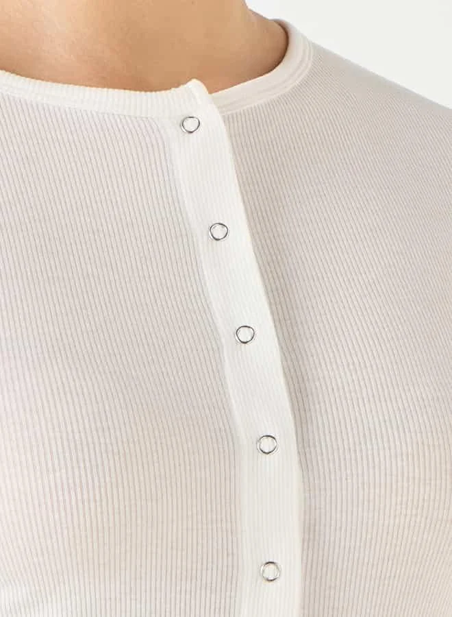 Lee Cooper Ribbed Long Sleeves T-shirt with Button Closure