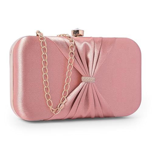 ADISA bow formal party clutch with gold chain for women and girls (CL102-PIN) - Image 1