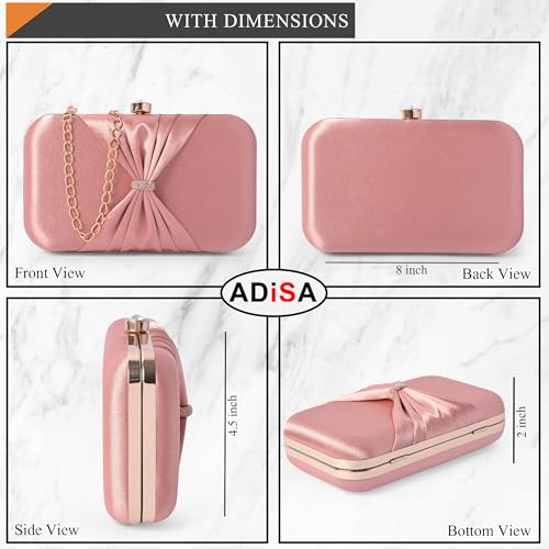 ADISA bow formal party clutch with gold chain for women and girls (CL102-PIN) - Image 2