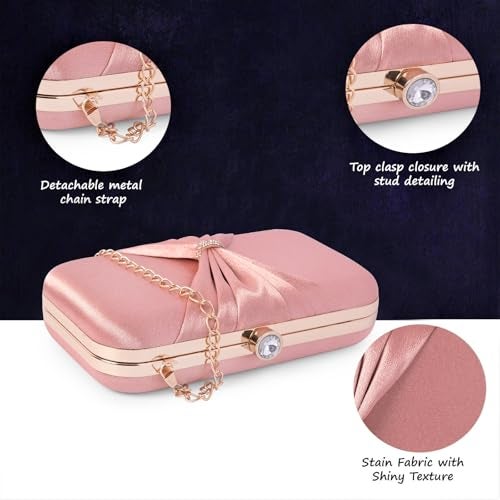 ADISA bow formal party clutch with gold chain for women and girls (CL102-PIN) - Image 3