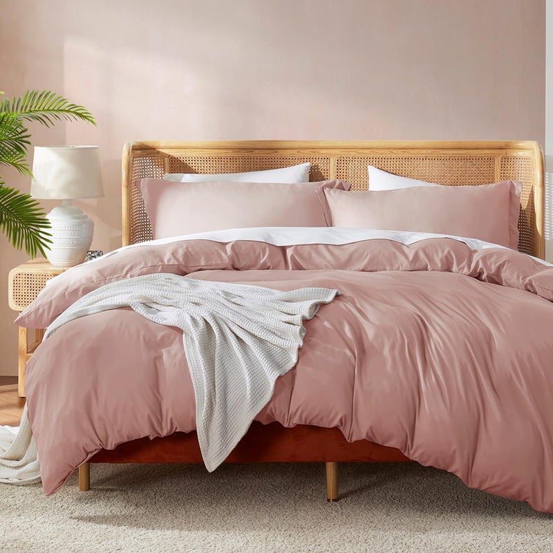 Nestl Blush Pink Duvet Cover Queen Size  Soft Double Brushed Queen Duvet Cover Set 3 Piece with Button Closure 1 Duvet Cover 90x90 inches and 2 Pillow Shams