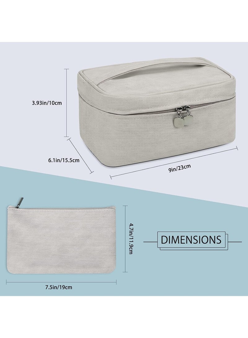 حقيبة مكياج بسعة كبيرة، حقيبة مكياج جلدية للسفر، حقيبة مستحضرات تجميل محمولة لتنظيم المكياج للنساء والرجال (رمادي) - Image 4