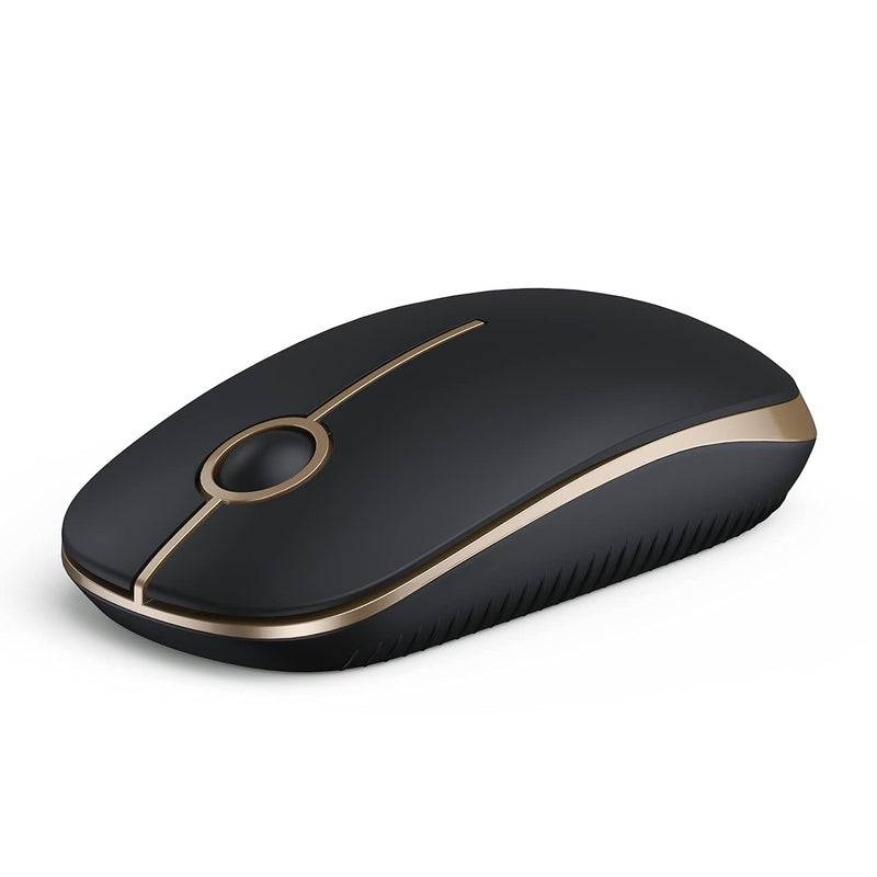 VssoPlor Wireless Mouse, 2.4G Slim Portable Computer Laptop Mouse with Nano Receiver Quiet Silent Optical Mice for Notebook, PC, Laptop, Computer-Black and Gold - Image 1