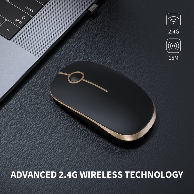 VssoPlor Wireless Mouse, 2.4G Slim Portable Computer Laptop Mouse with Nano Receiver Quiet Silent Optical Mice for Notebook, PC, Laptop, Computer-Black and Gold - Image 2