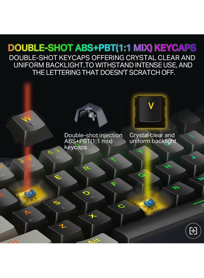 إي-يوسو E-YOOSO Z-11 لوحة مفاتيح ميكانيكية سلكية للألعاب بمفاتيح زرقاء بإضاءة خلفية RGB لأجهزة الكمبيوتر الشخصية وأجهزة Mac OS Gamers - Image 2