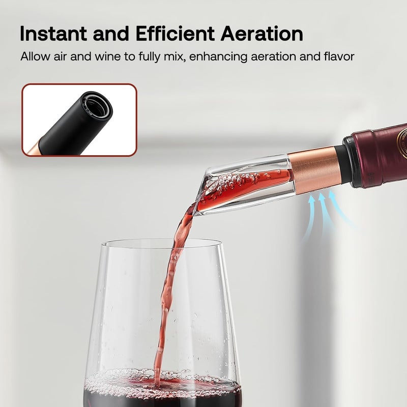 ELMWAY Elegant Wine Aerator Pourer Spout by - Clear Wine Air Aerator Enhances Flavor, Aroma & Finish, No Spill Design, Wine Accessory Gift for Wine Lovers - Rose Gold - Image 3