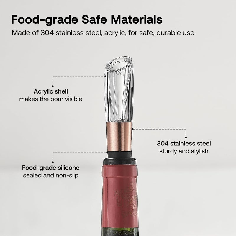 ELMWAY Elegant Wine Aerator Pourer Spout by - Clear Wine Air Aerator Enhances Flavor, Aroma & Finish, No Spill Design, Wine Accessory Gift for Wine Lovers - Rose Gold - Image 4
