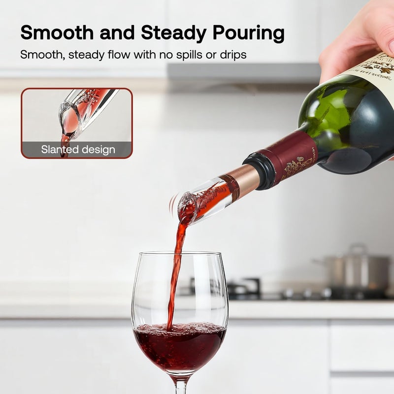 ELMWAY Elegant Wine Aerator Pourer Spout by - Clear Wine Air Aerator Enhances Flavor, Aroma & Finish, No Spill Design, Wine Accessory Gift for Wine Lovers - Rose Gold - Image 2