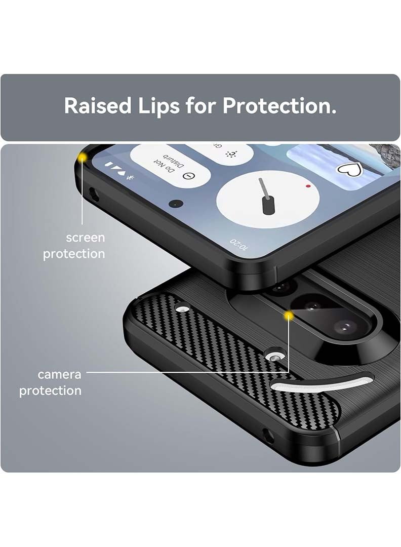 Case Up Case Compatible with Nothing Phone 3A, Premium Brushed Carbon Fiber Texture Cover [Camera Protection] Shockproof Soft Cover for Nothing Phone 3A, Black - Image 3