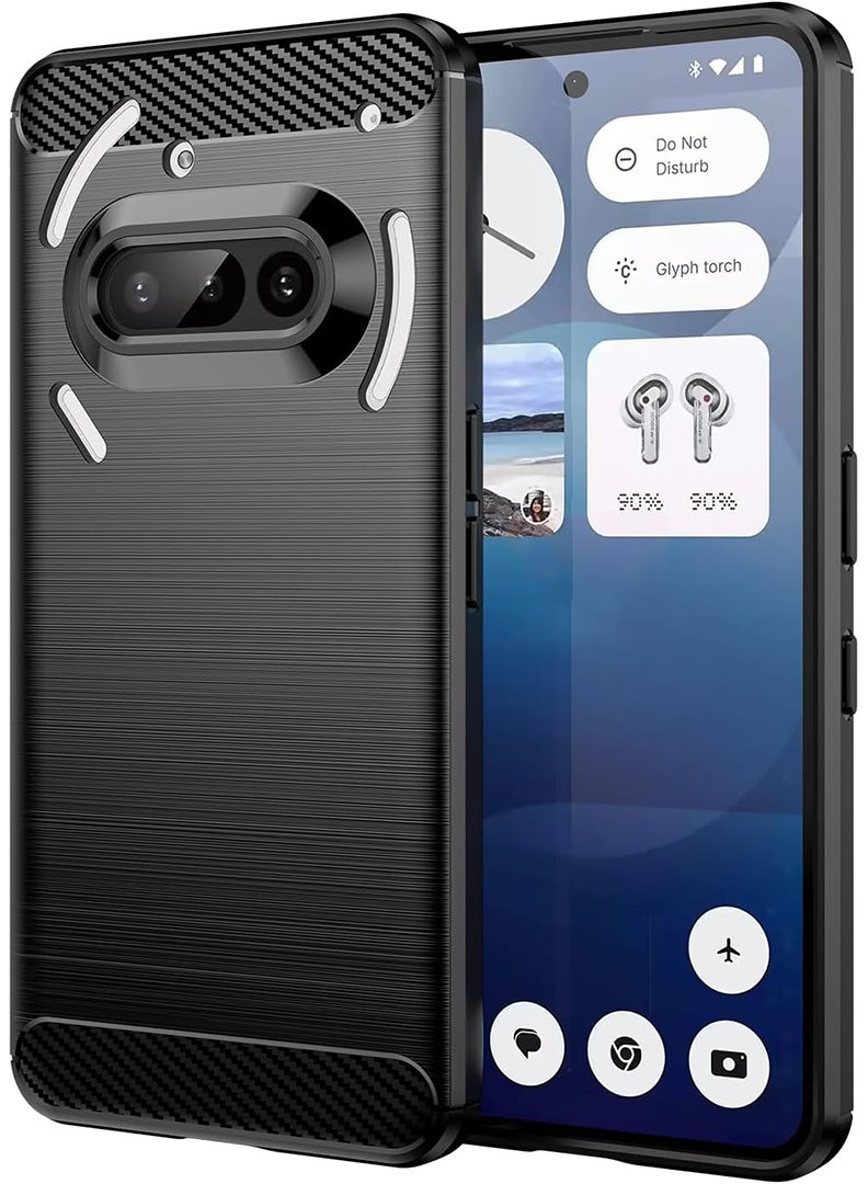 Case Up Case Compatible with Nothing Phone 3A, Premium Brushed Carbon Fiber Texture Cover [Camera Protection] Shockproof Soft Cover for Nothing Phone 3A, Black - Image 1