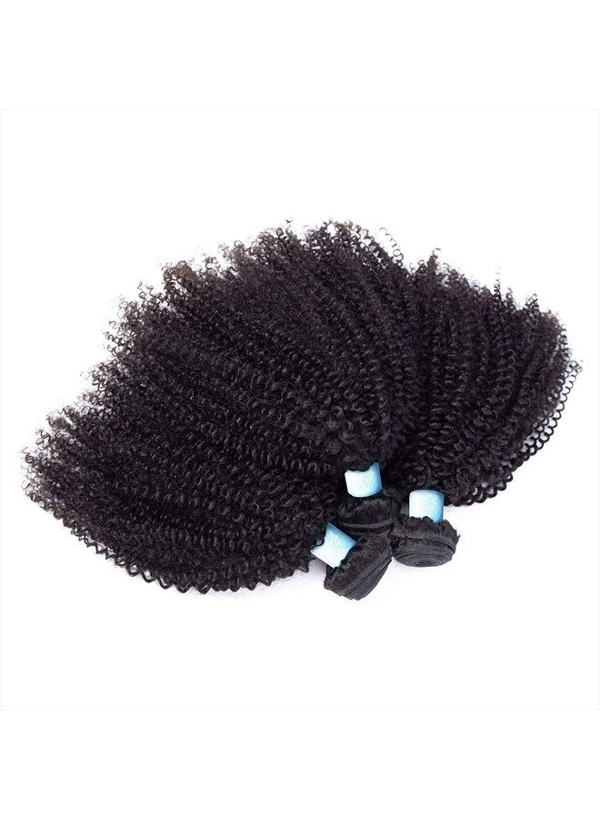 BLY Mongolian Afro Kinky Curly Human Hair 3 Bundles (12 14 16inches) Unprocessed Hair Weave Weft Big Hair for Black Women Natural Color - Image 3