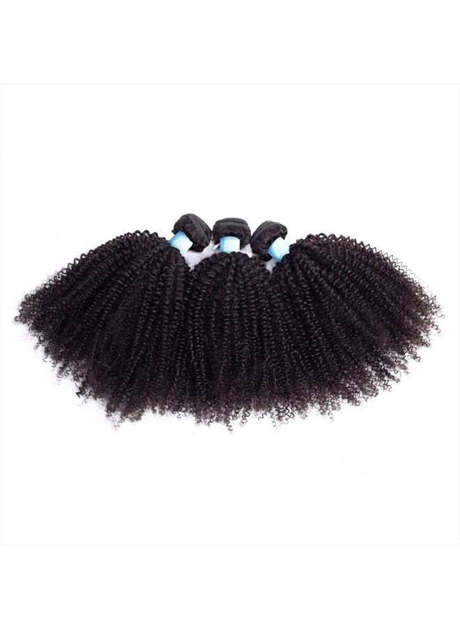 BLY Mongolian Afro Kinky Curly Human Hair 3 Bundles (12 14 16inches) Unprocessed Hair Weave Weft Big Hair for Black Women Natural Color - Image 2