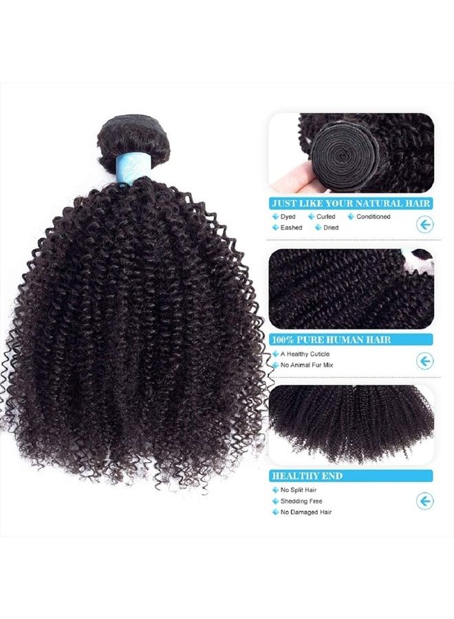 BLY Mongolian Afro Kinky Curly Human Hair 3 Bundles (12 14 16inches) Unprocessed Hair Weave Weft Big Hair for Black Women Natural Color - Image 4