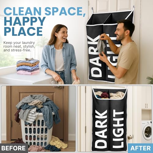 DONAQ Hanging Laundry Hamper Bag XL 40x22", Space Saving over the Door Storage Bags, Behind the Door Hampers for Dirty Clothes & Wall Mounted Basket for Bathroom, Organizer for Small Room Spaces RV - Image 4