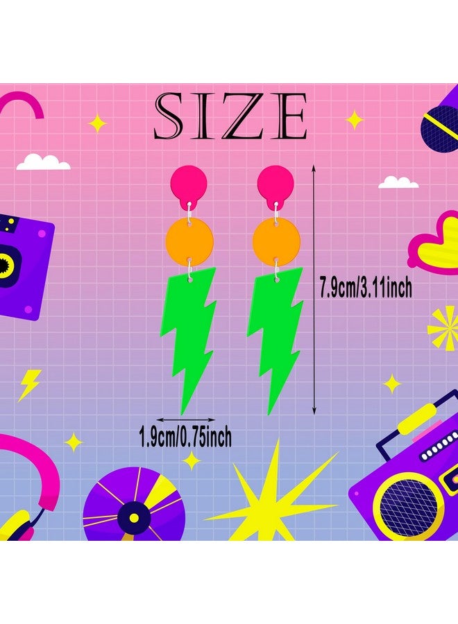 SKYFUN 3 Pairs 80S 90S Neon Earrings For Women Large Retro Lightning Shape Lightweight Acrylic Drop Dangle Earrings For 80S Costume Outfits Dancing Glow Party Accessories, Lightning With Ball - Image 2