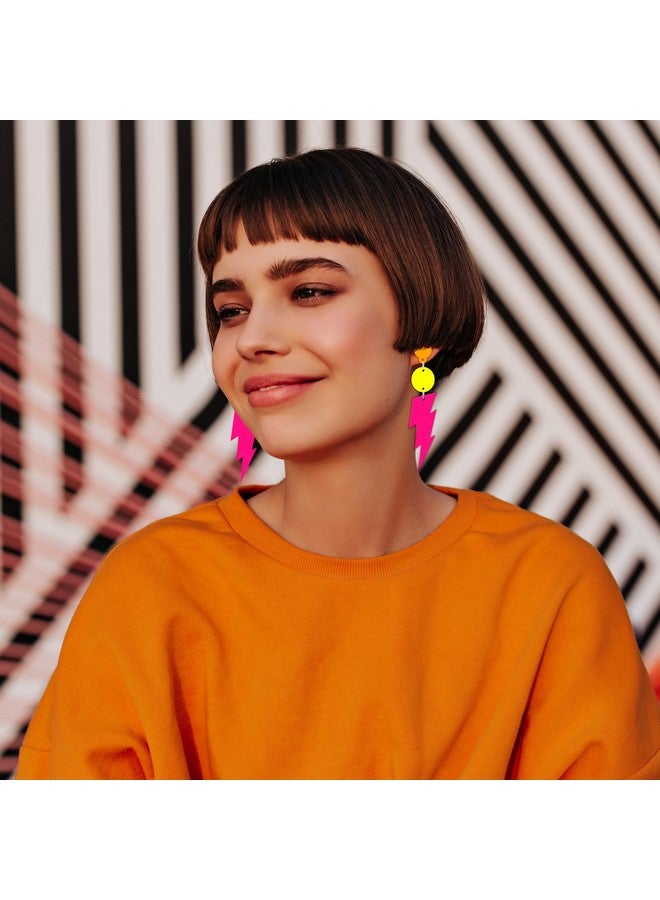 SKYFUN 3 Pairs 80S 90S Neon Earrings For Women Large Retro Lightning Shape Lightweight Acrylic Drop Dangle Earrings For 80S Costume Outfits Dancing Glow Party Accessories, Lightning With Ball - Image 5