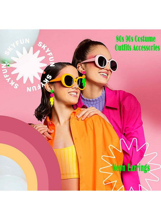 SKYFUN 3 Pairs 80S 90S Neon Earrings For Women Large Retro Lightning Shape Lightweight Acrylic Drop Dangle Earrings For 80S Costume Outfits Dancing Glow Party Accessories, Lightning With Ball - Image 3