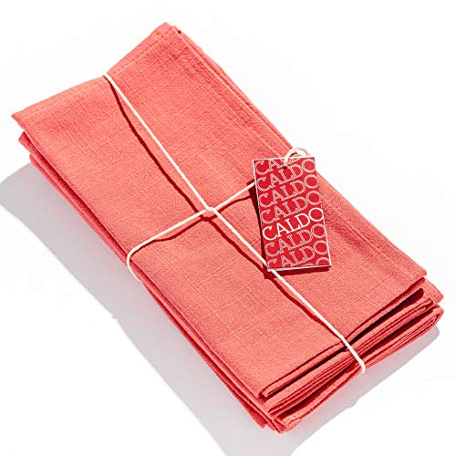 Caldo Linen Dinner Napkins  Rustic Soft and Durable Cloth Washable and Reusable  4 Pack  20x20 inch Coral