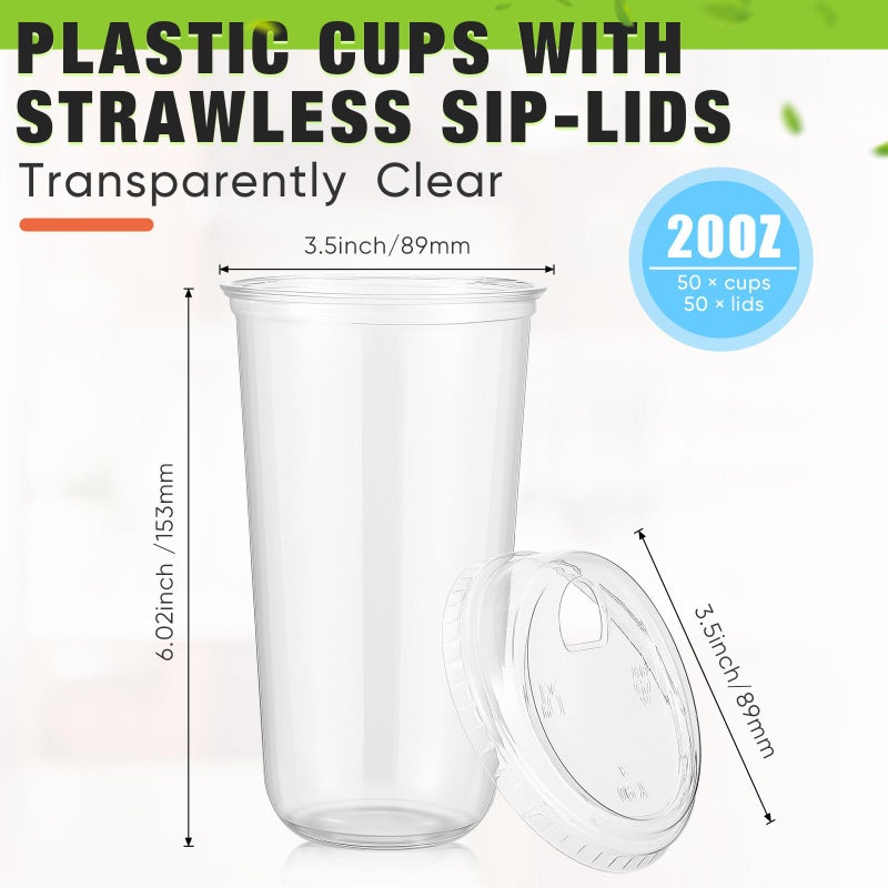 Ziliny 50 Sets Clear Plastic Coffee Cups with Sip Lids  Disposable Plastic PET Crystal Cups for Iced Coffee  Smoothie  Cold Beverage  Drink Shops and Party Catering(Clear 20 oz) - Image 3