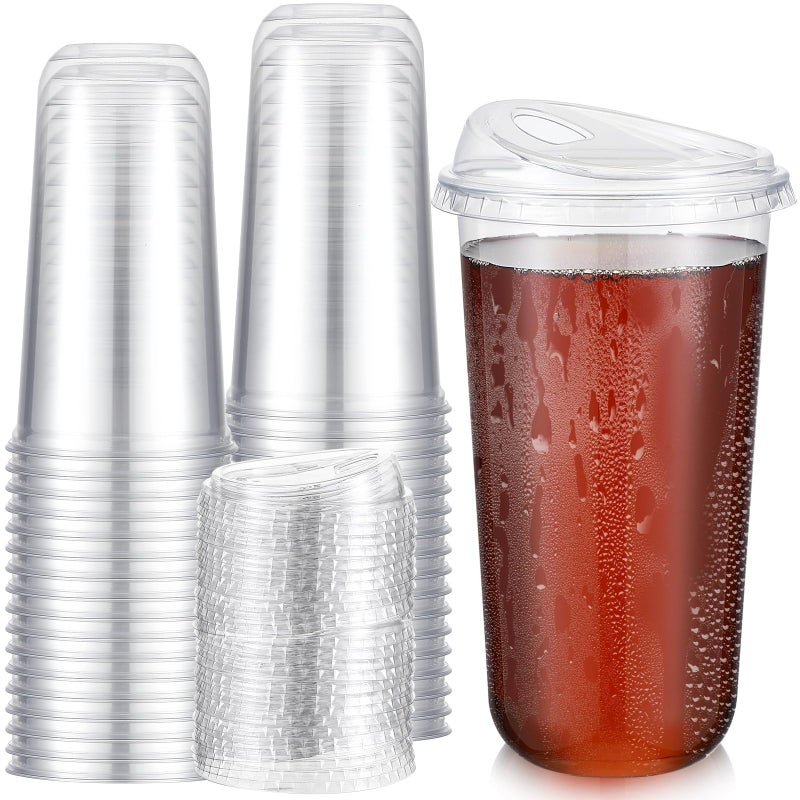 Ziliny 50 Sets Clear Plastic Coffee Cups with Sip Lids  Disposable Plastic PET Crystal Cups for Iced Coffee  Smoothie  Cold Beverage  Drink Shops and Party Catering(Clear 20 oz) - Image 1