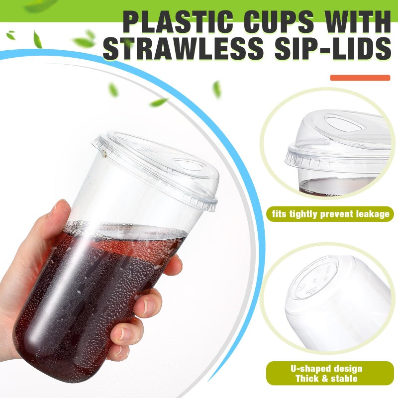 Ziliny 50 Sets Clear Plastic Coffee Cups with Sip Lids  Disposable Plastic PET Crystal Cups for Iced Coffee  Smoothie  Cold Beverage  Drink Shops and Party Catering(Clear 20 oz) - Image 4