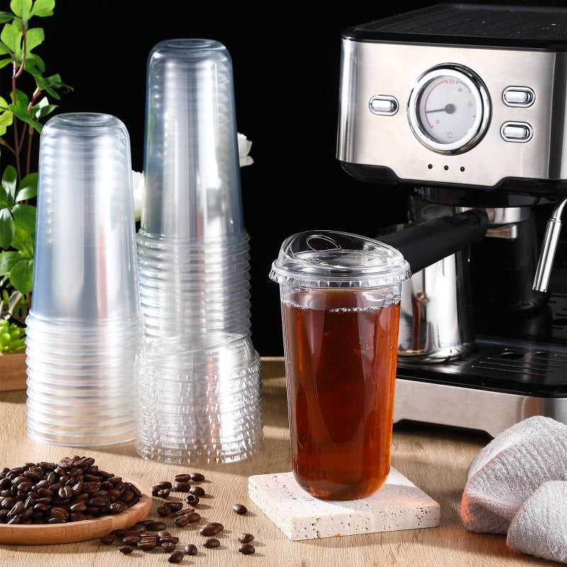Ziliny 50 Sets Clear Plastic Coffee Cups with Sip Lids  Disposable Plastic PET Crystal Cups for Iced Coffee  Smoothie  Cold Beverage  Drink Shops and Party Catering(Clear 20 oz) - Image 2