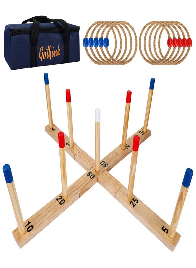 Gothink Extra Large Ring Toss Game for Adults & Kids, 30" Wooden Ring Toss Game Outdoor Fun with 9 Poles, 10 Rings and Carrying Bag Easy to Set Up & Compact Carry Portable Yard Games Toys Gifts - Image 1